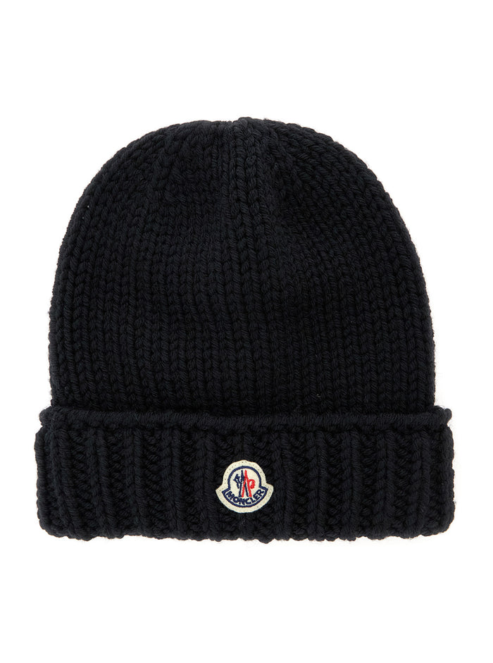 Black Cable Knit Beanie With Logo Patch Wool Boy Virgin Hats And Gloves