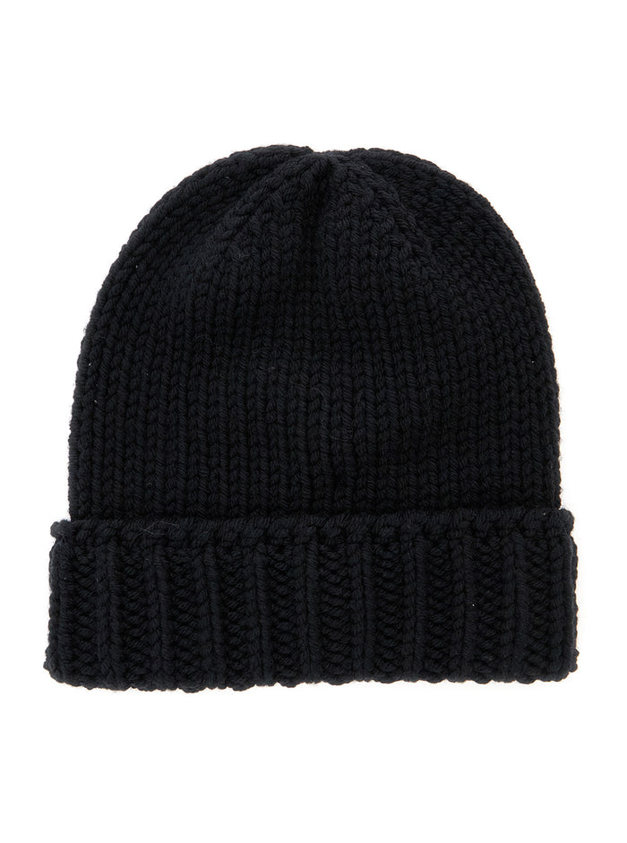 Black Cable Knit Beanie With Logo Patch Wool Boy Virgin Hats And Gloves
