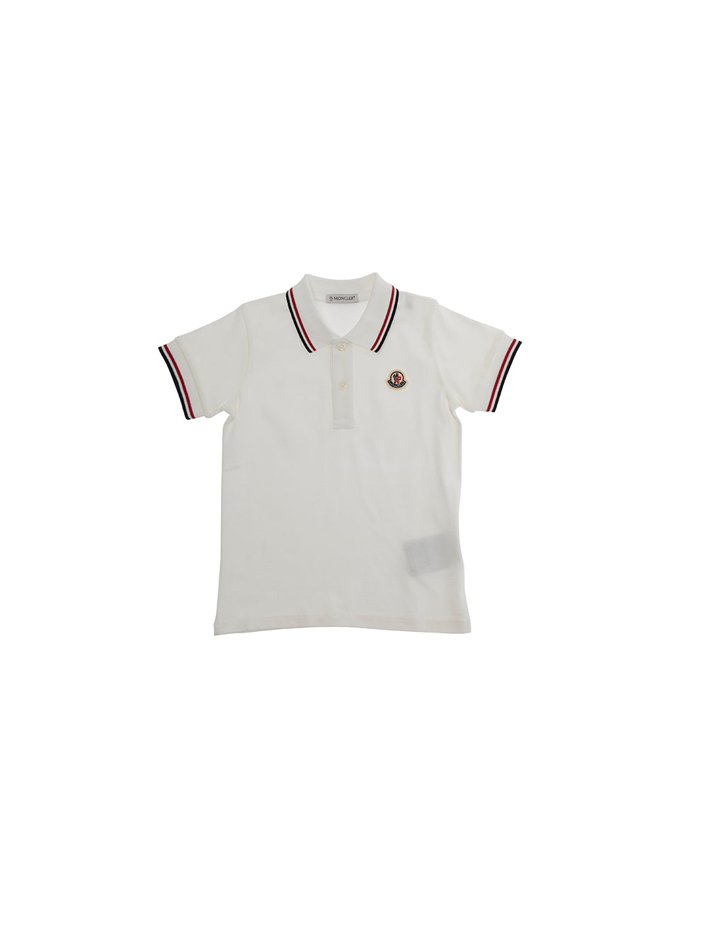 White Polo with Applied Logo Patch on the Sleeve in Cotton Baby Elastane Tshirts And Shirts