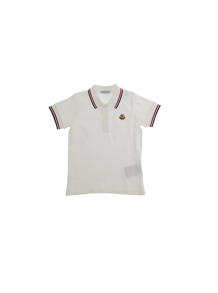 White Polo with Applied Logo Patch on the Sleeve in Cotton Baby Elastane Tshirts And Shirts