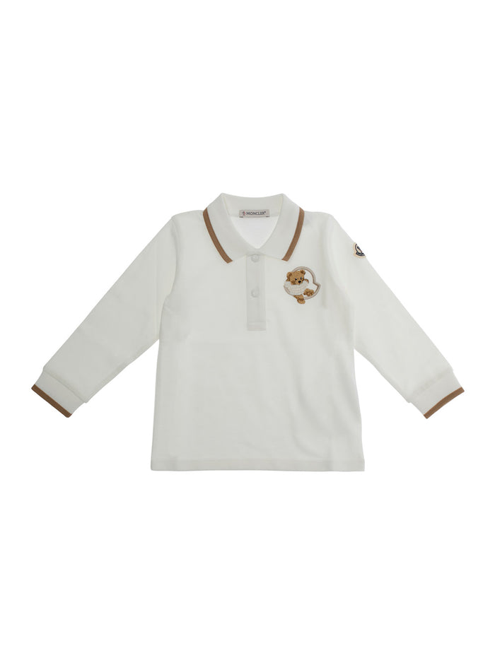 White Polo Shirt With Logo Patch On Front And Sleeve Cotton Stretch Baby Elastane Tshirts