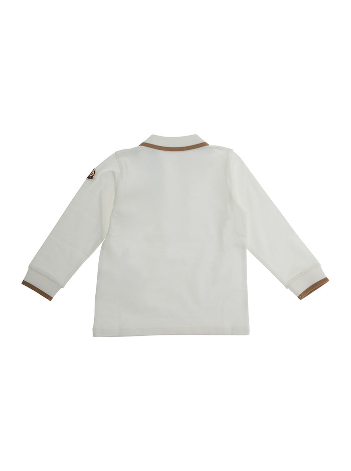 White Polo Shirt With Logo Patch On Front And Sleeve Cotton Stretch Baby Elastane Tshirts