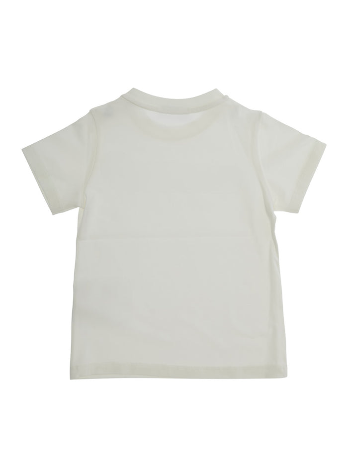 White T-Shirt with Logo Print and Snap Buttons in Stretch Cotton Baby Elastane Tshirts Polo Shirts