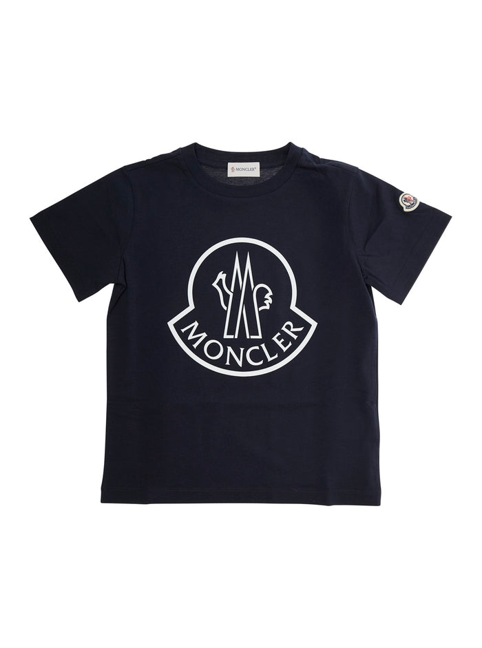 Black Crewneck T-Shirt with Logo Print in Stretch Cotton Boy Blu Tshirts And Polo Shirts