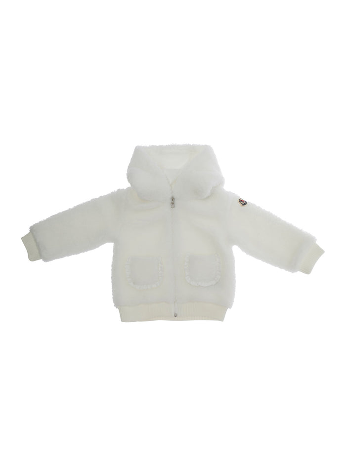 White Jacket With Fixed Hood And Logo Patch On The Sleeve Tech Fabric Baby Polyester
