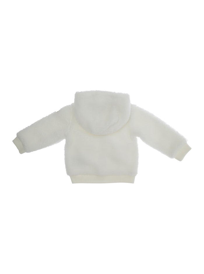 White Jacket With Fixed Hood And Logo Patch On The Sleeve Tech Fabric Baby Polyester