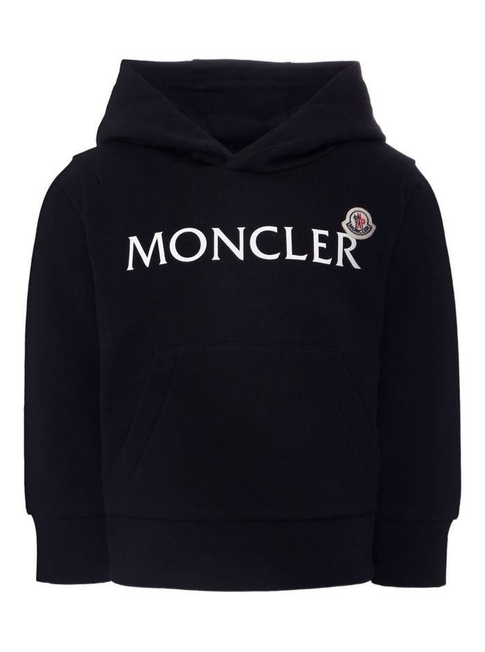Black Hoodie with Logo Lettering Print in Cotton Boy Sweatshirts