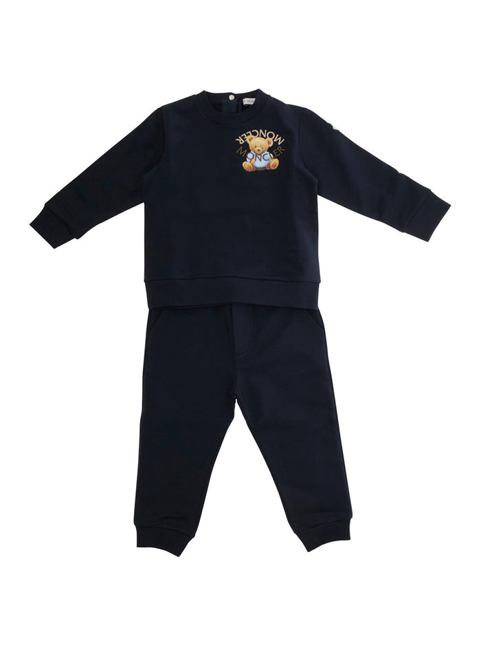 Blue Crewneck Tracksuit with Rear Button Closure and Logo Patch on the Sleeve in Cotton Baby Blu Suits