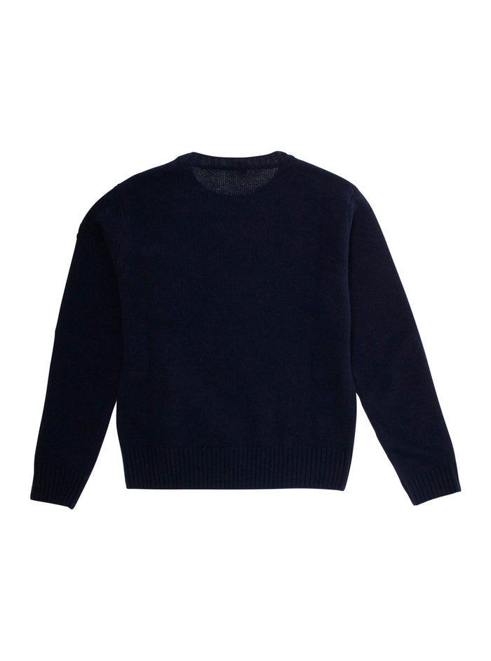 Blue Crewneck Sweater with PAtch Logo on Sleeve in Cotton Baby Blu Jersey