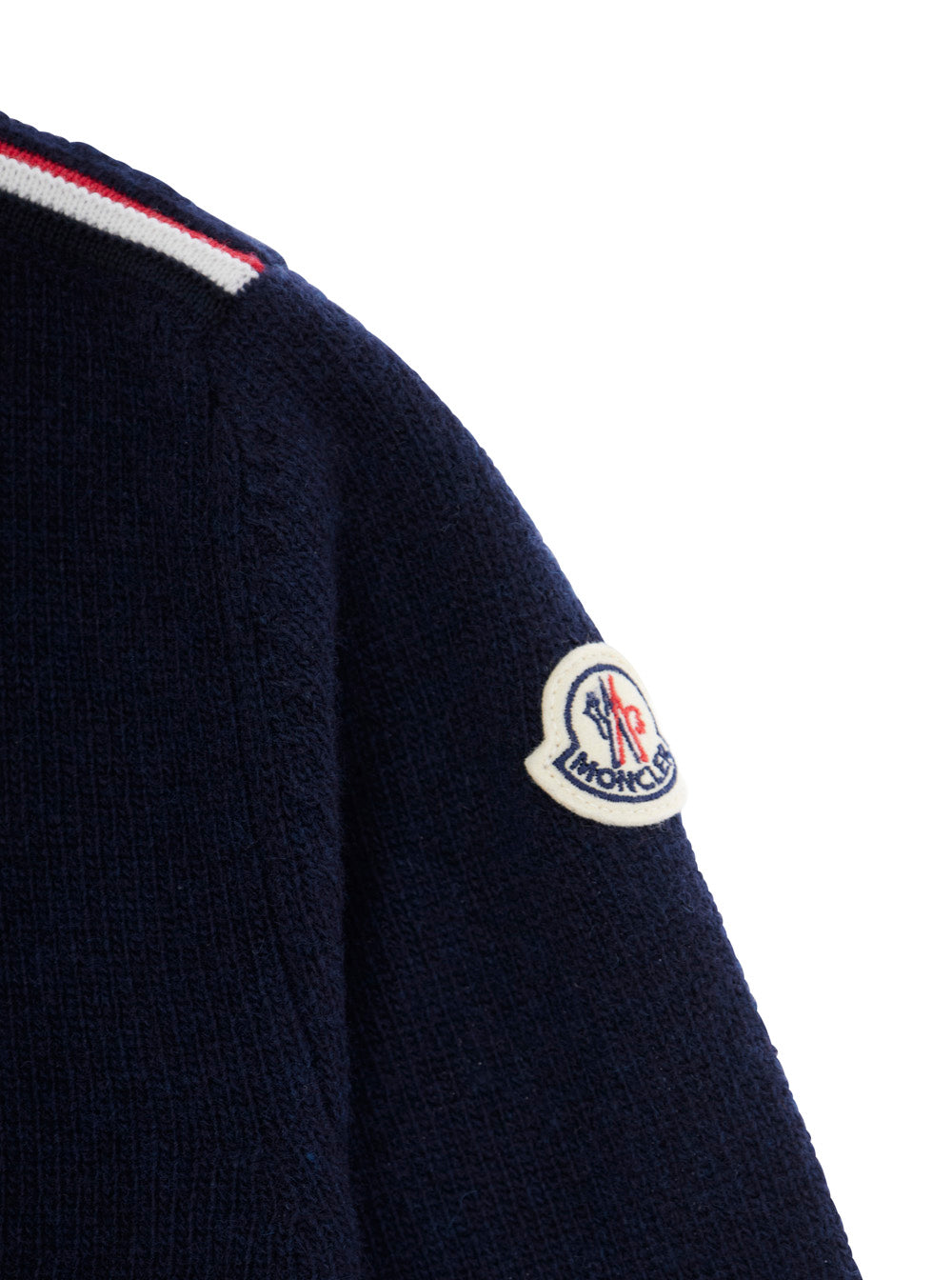 Blue Crewneck Sweater with PAtch Logo on Sleeve in Cotton Baby Blu Jersey