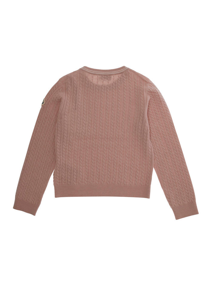 Pink Sweater With Braided Design And Logo Patch On Sleeve Virgin Wool Blend Baby Acrylic Jersey