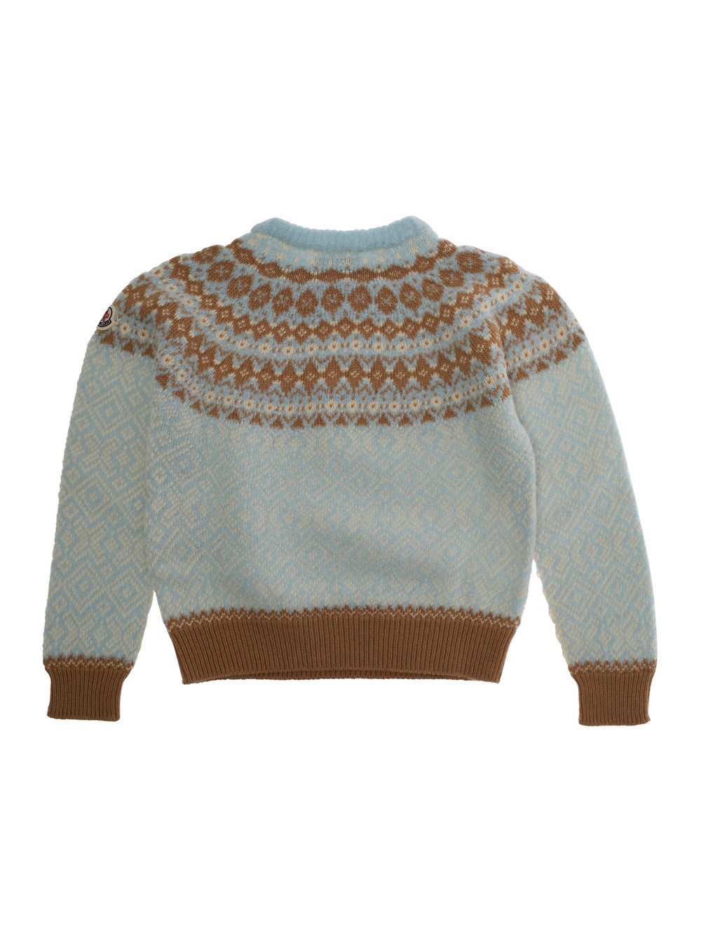 Multicolor Crewneck Sweater with Fair Isle Motif and Logo Patch on the Sleeve in Wool Girl Virgin Jersey