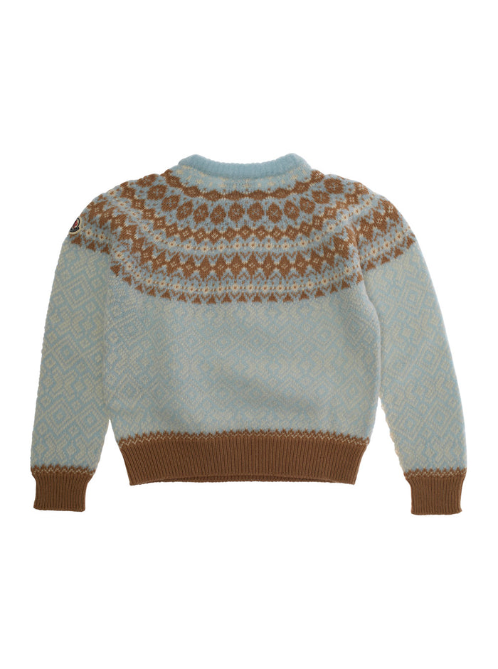 Multicolor Crewneck Sweater with Fair Isle Motif and Logo Patch on the Sleeve in Wool Girl Virgin Jersey