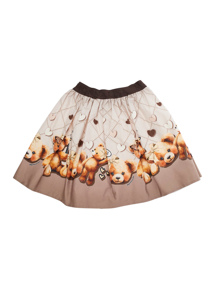 Beige Skirt With Elastic Waist Logo Lettering And All-Over Print Cotton Stretch Baby Elastane
