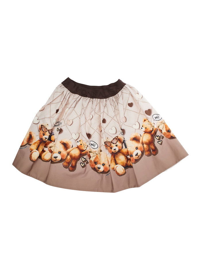 Beige Skirt With Elastic Waist Logo Lettering And All-Over Print Cotton Stretch Baby Elastane