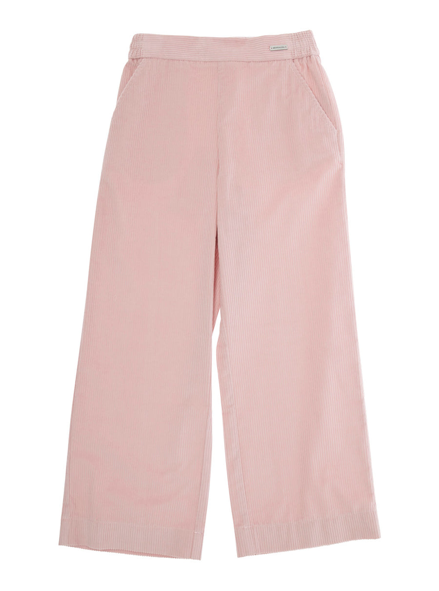 Pink Corduroy Pants With Logo Patch Cotton Trousers