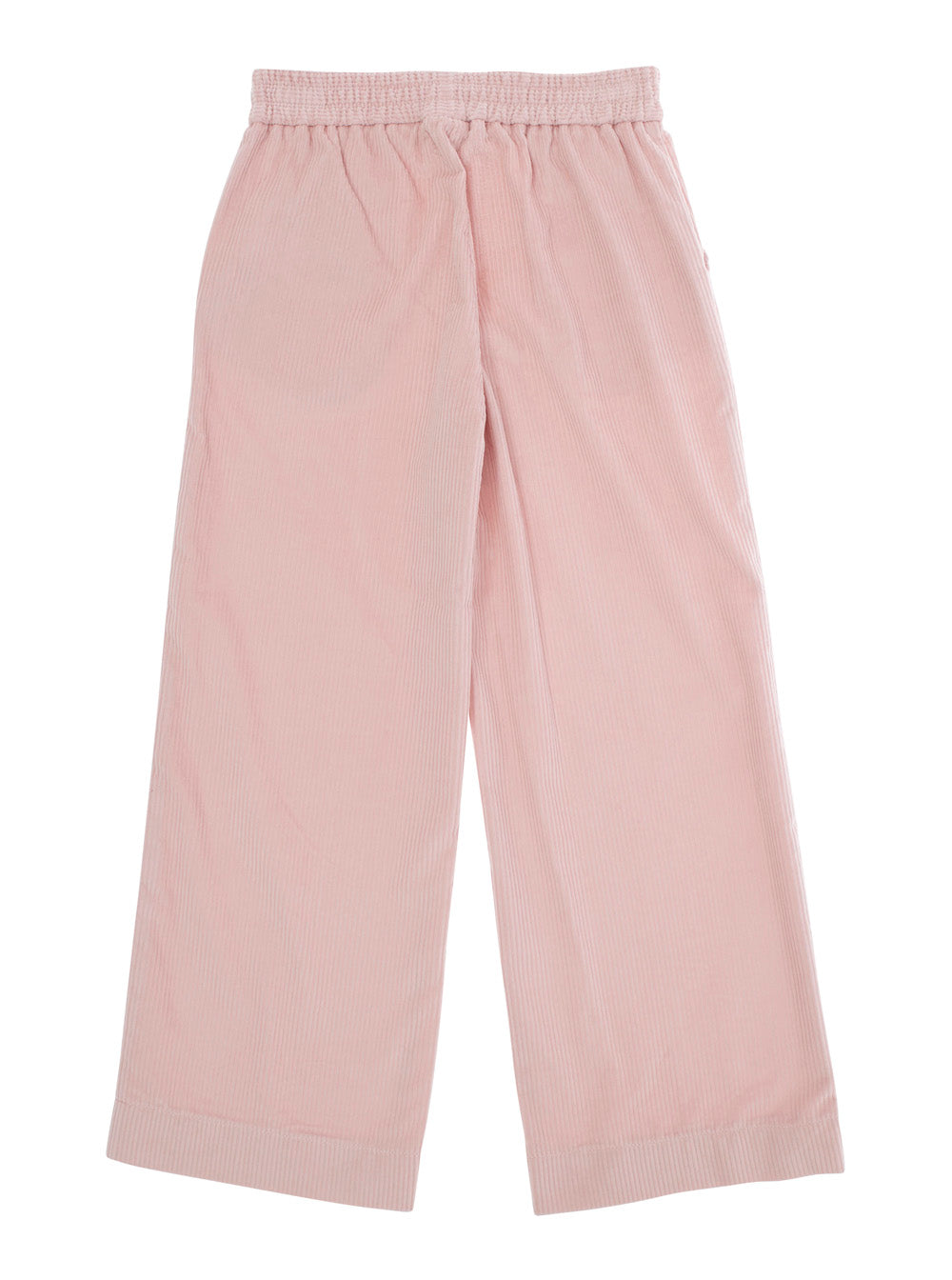 Pink Pants with Rear Elastic Waist and Logo Patch on the Front in Corduroy Girl Cotton Trousers