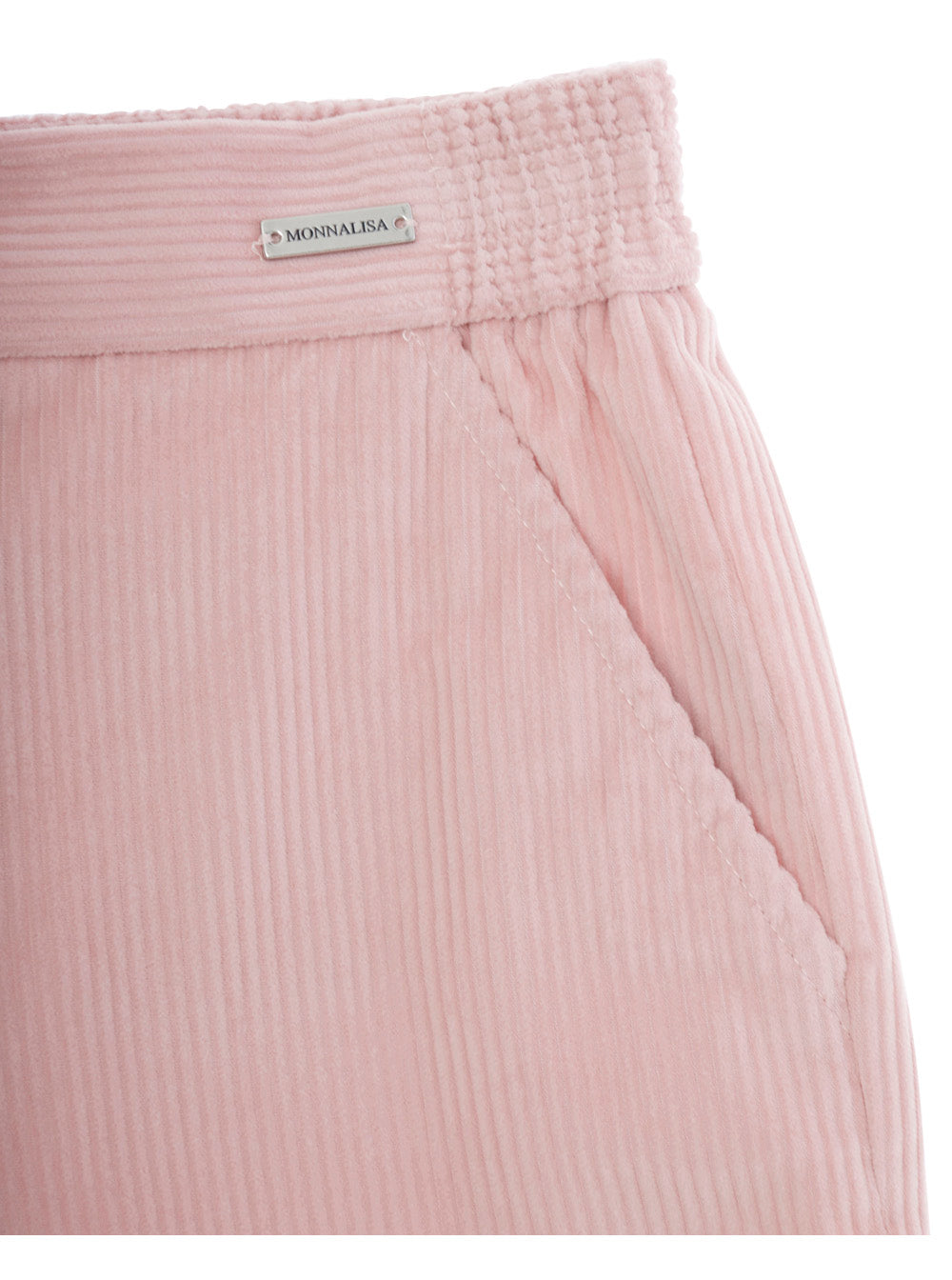 Pink Pants with Rear Elastic Waist and Logo Patch on the Front in Corduroy Girl Cotton Trousers