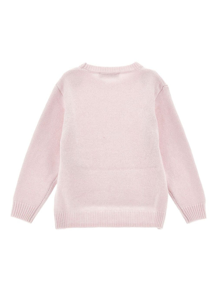 Pink Crew Neck Sweater with Splits in Wool Blend Girl Polyamide Viscose Angora Jersey