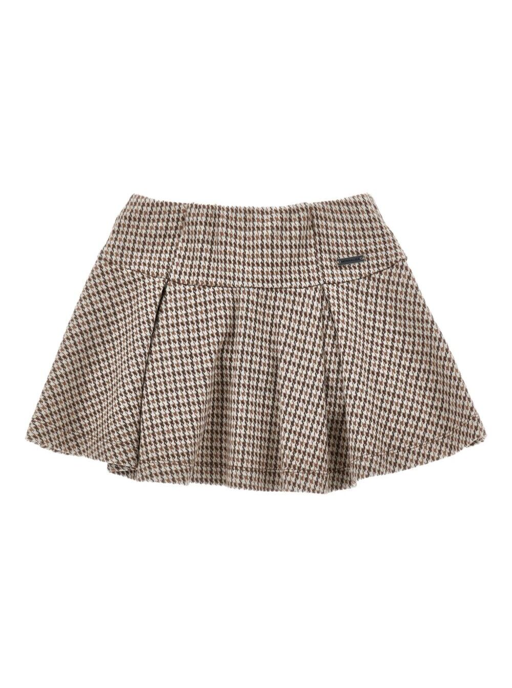 Beige Skirt with Box Pleats and Logo Plaque on the Front in Fabric Girl