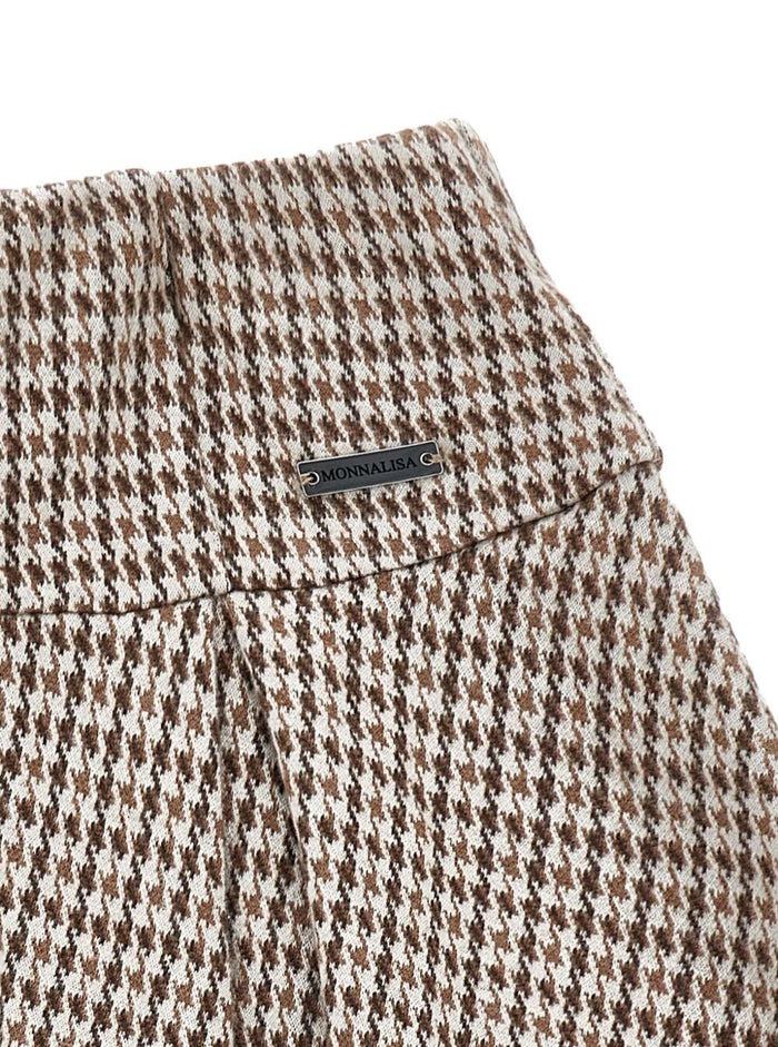 Beige Skirt with Box Pleats and Logo Plaque on the Front in Fabric Girl