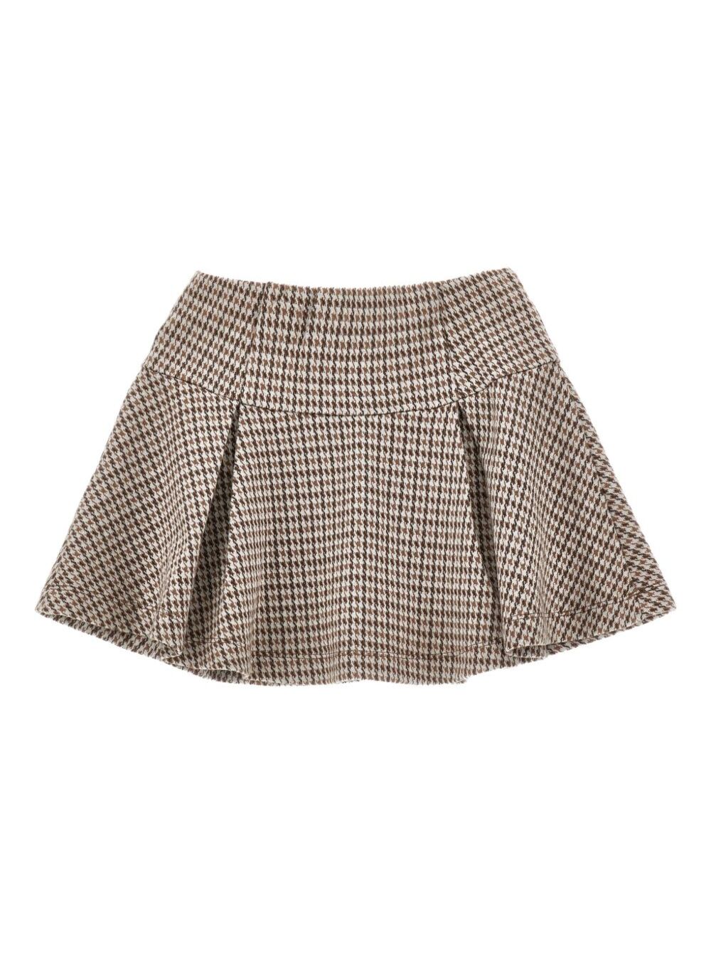 Beige Skirt with Box Pleats and Logo Plaque on the Front in Fabric Girl