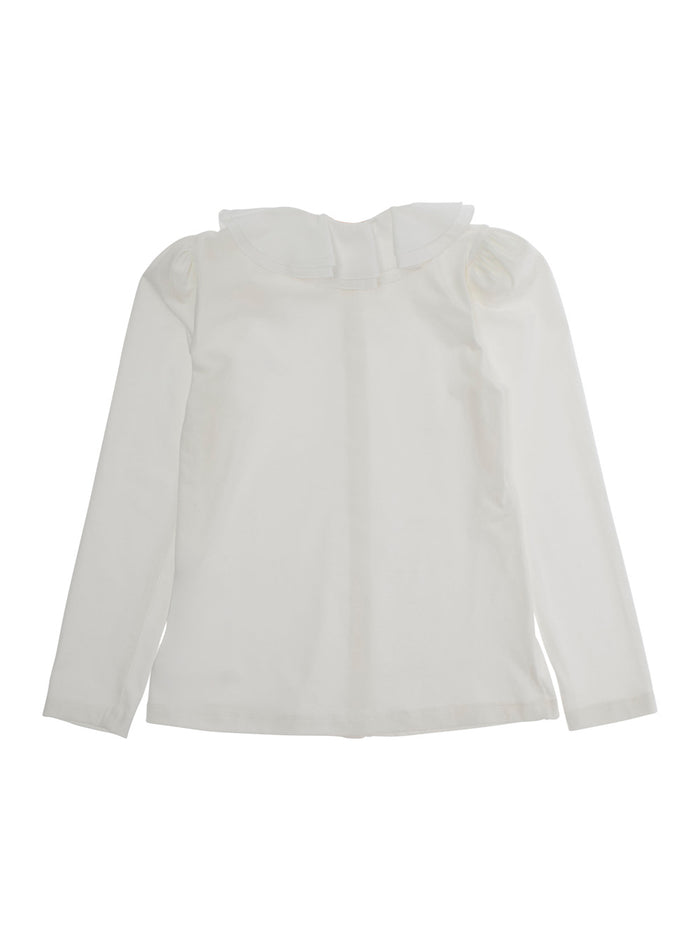 White Shirt With Ruched Collar And Logo Embroidery On The Front Cotton Stretch Girl Elastane Blouses