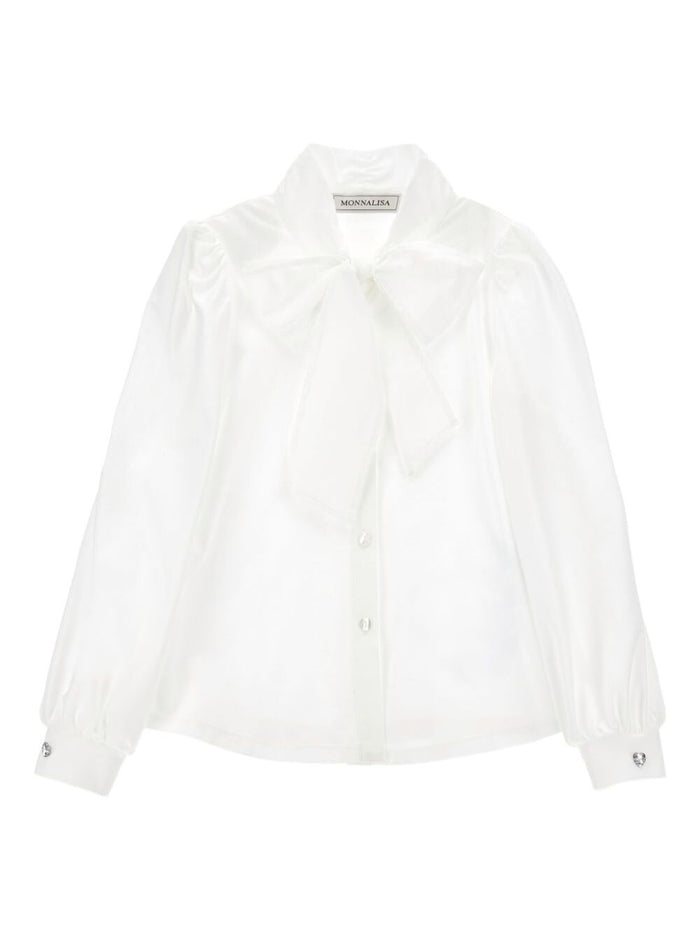 White Shirt With Bow Detail On The Front Cotton Girl Elastane And Blouses