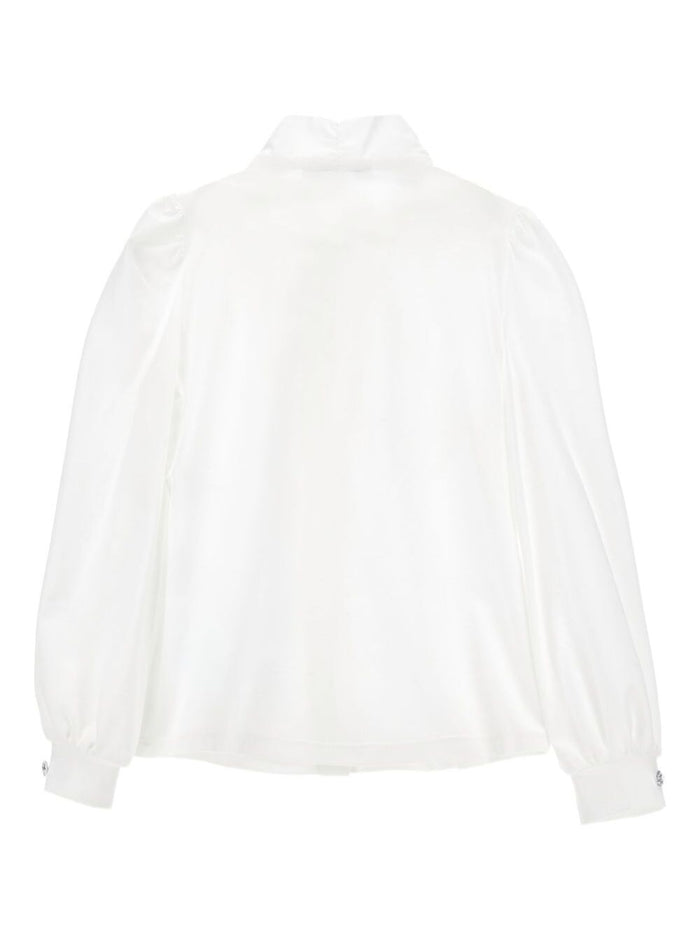White Shirt With Bow Detail On The Front Cotton Girl Elastane And Blouses