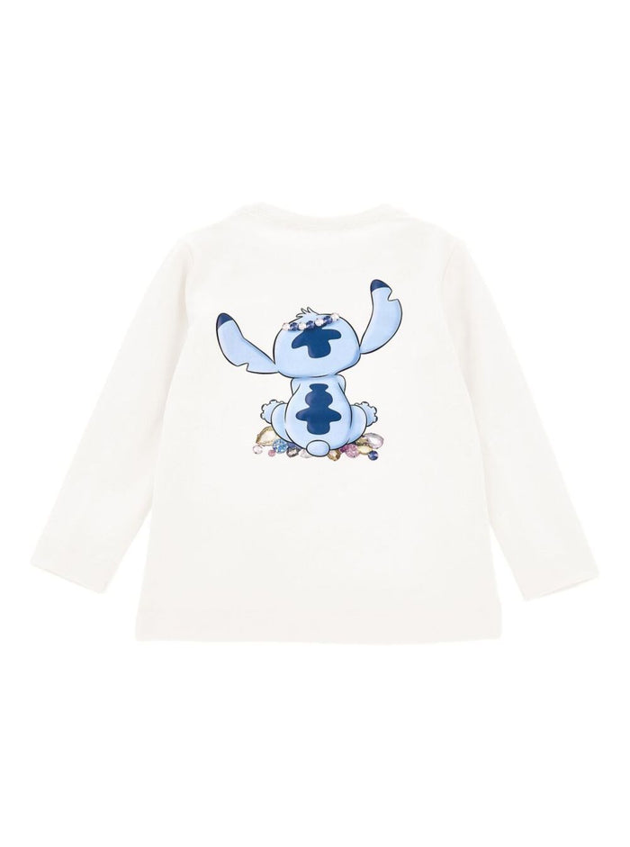White Long-Sleeved T-Shirt With Front Print Cotton Baby Elastane Tshirts And Polo Shirts