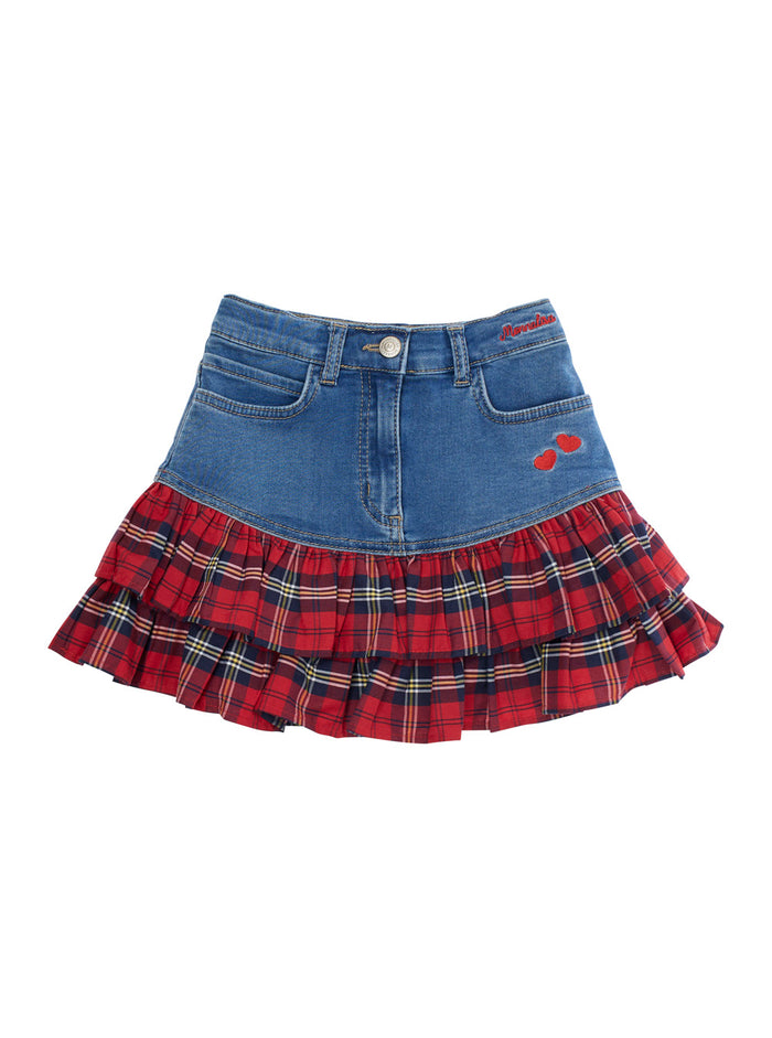 Minigonna Con Rouches Den Denim Fleece Blu Cotton Polyester Elastane Skirt