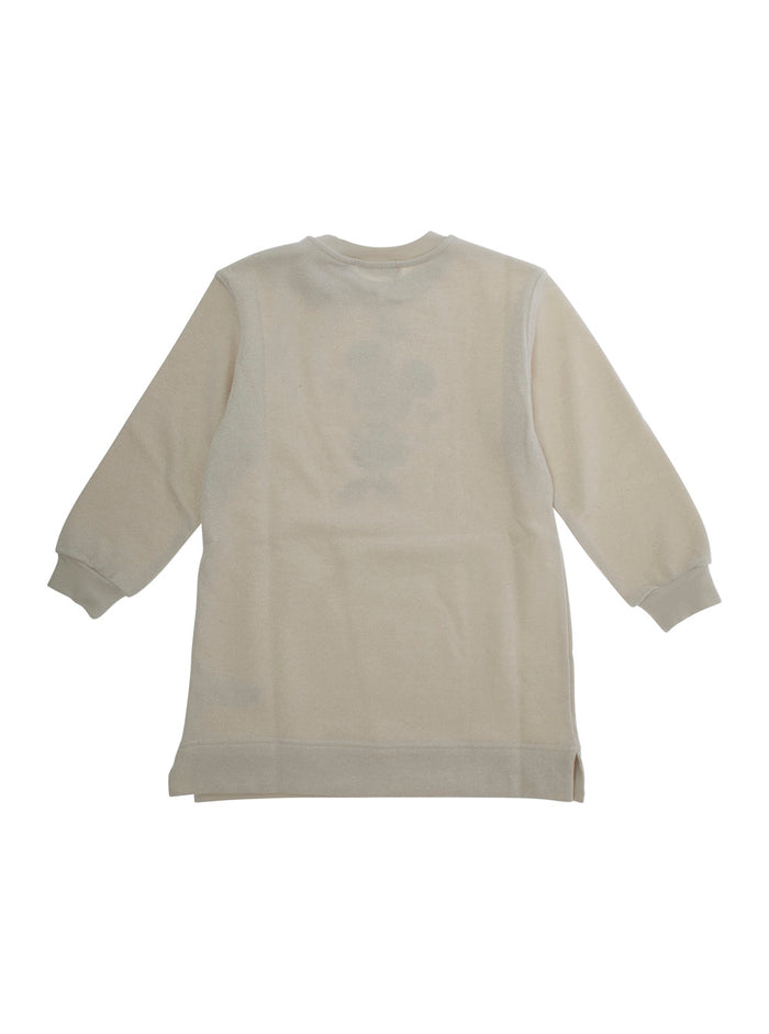 White Crewneck With Bow Detail On The Front And Print Cotton Blend Baby Metallized Dress