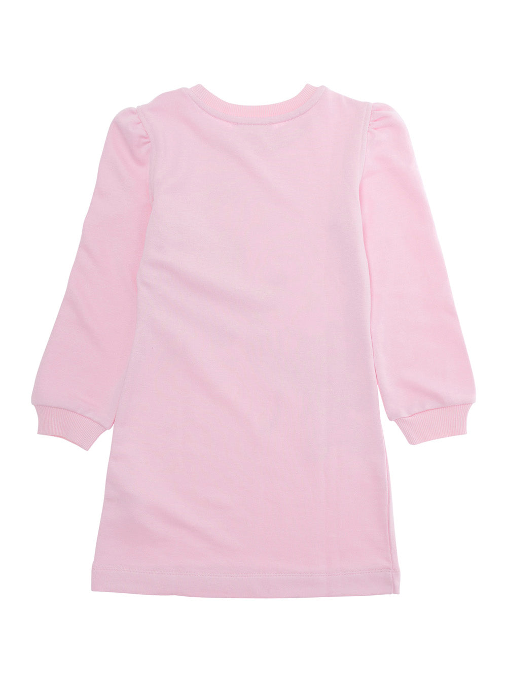 Pink Crew Neck Dress With Stitch Print On The Front Cotton Girl