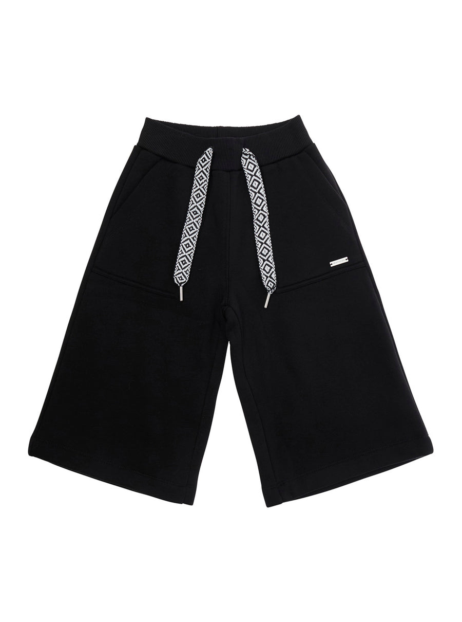 Black Cotton Shorts With Drawstring Trousers