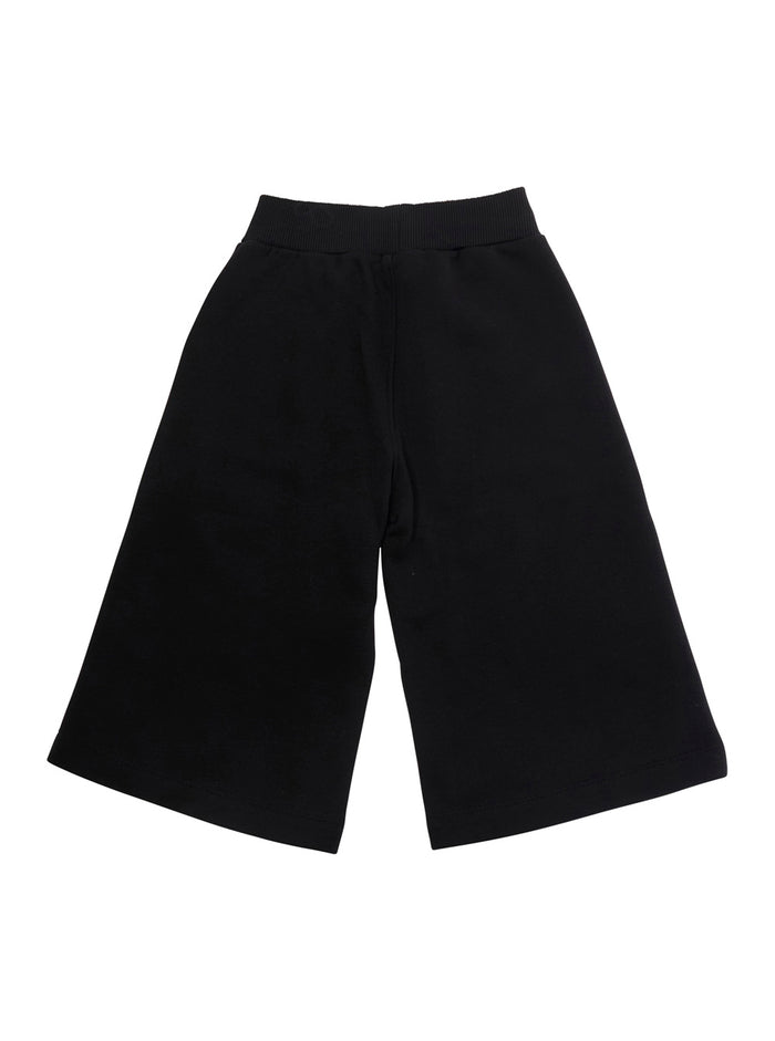 Black Shorts with Elasticated Waist Drawstring and Logo Plaque on the Front in Cotton Girl Trousers
