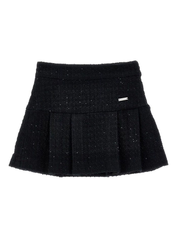 Black Skirt With Logo Plaque On The Front Bouclè Girl