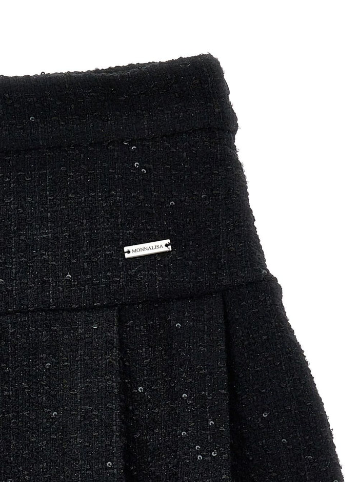 Black Skirt With Logo Plaque On The Front Bouclè Girl