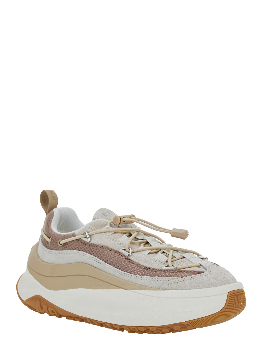 Moon 247 Beige Low Top Sneakers with Logo on the Tongue in Leather and Fabric Blend Woman Cow Polyester