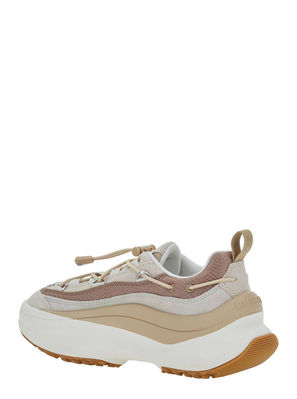 Moon 247 Beige Low Top Sneakers with Logo on the Tongue in Leather and Fabric Blend Woman Cow Polyester
