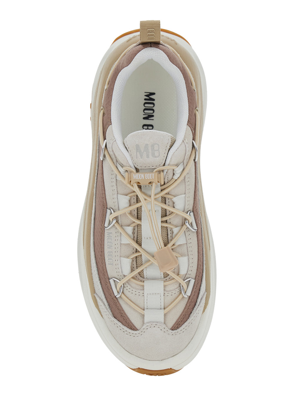 Moon 247 Beige Low Top Sneakers with Logo on the Tongue in Leather and Fabric Blend Woman Cow Polyester