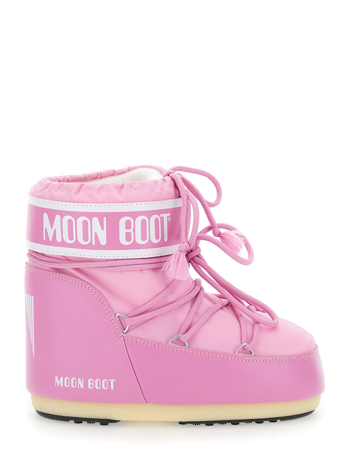 Icon Pink Snow Ankle Boots With Maxi Logo Print On The Side Tech Fabric Girl Polyamide Pvc