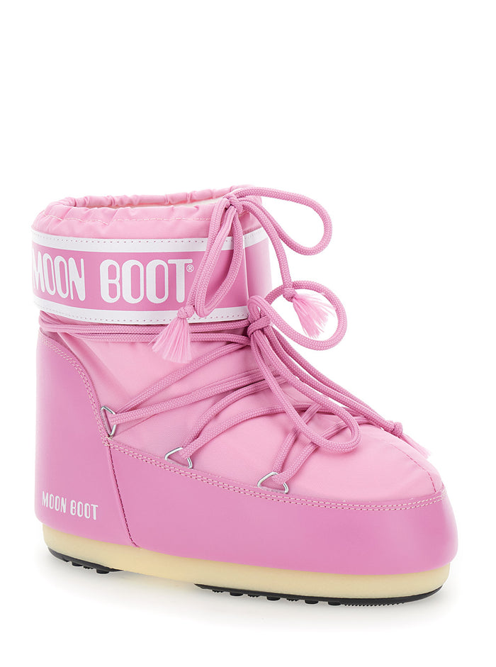 Icon Pink Snow Ankle Boots With Maxi Logo Print On The Side Tech Fabric Girl Polyamide Pvc