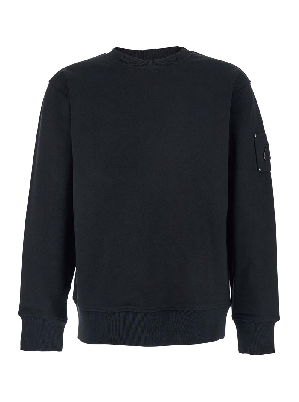 Black Crewneck Sweatshirt With Logo Patch On The Sleeve Cotton Man Sweatshirts