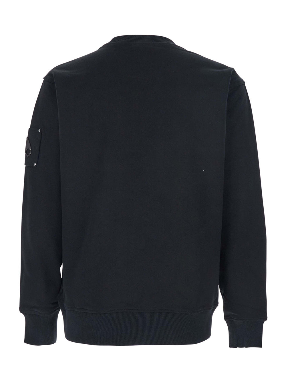 Black Crewneck Sweatshirt With Logo Patch On The Sleeve Cotton Man Sweatshirts