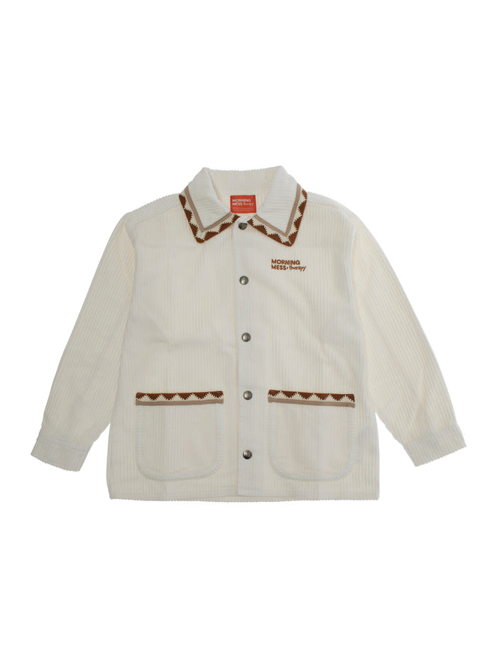 Dora White Jacket with Classic Collar and Two Front Patch Pockets in Corduroy Girl Blazers