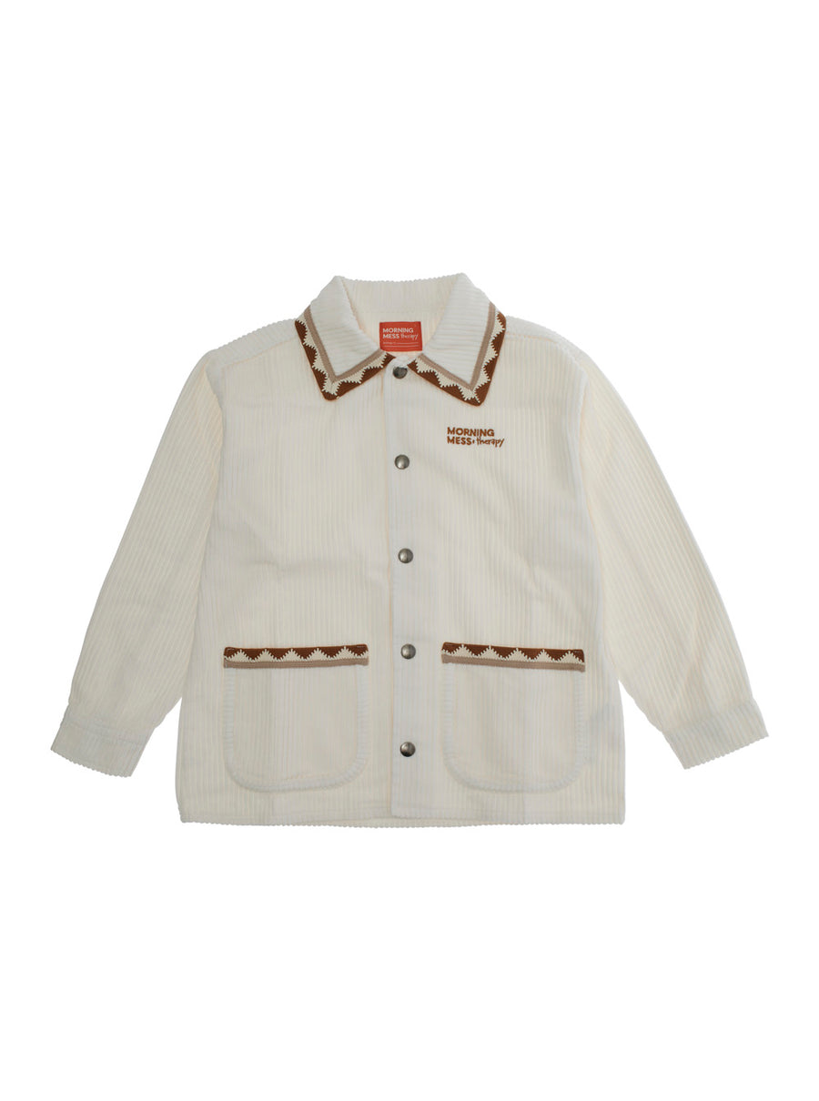 White Jacket With Classic Collar And Pockets Corduroy Blazers