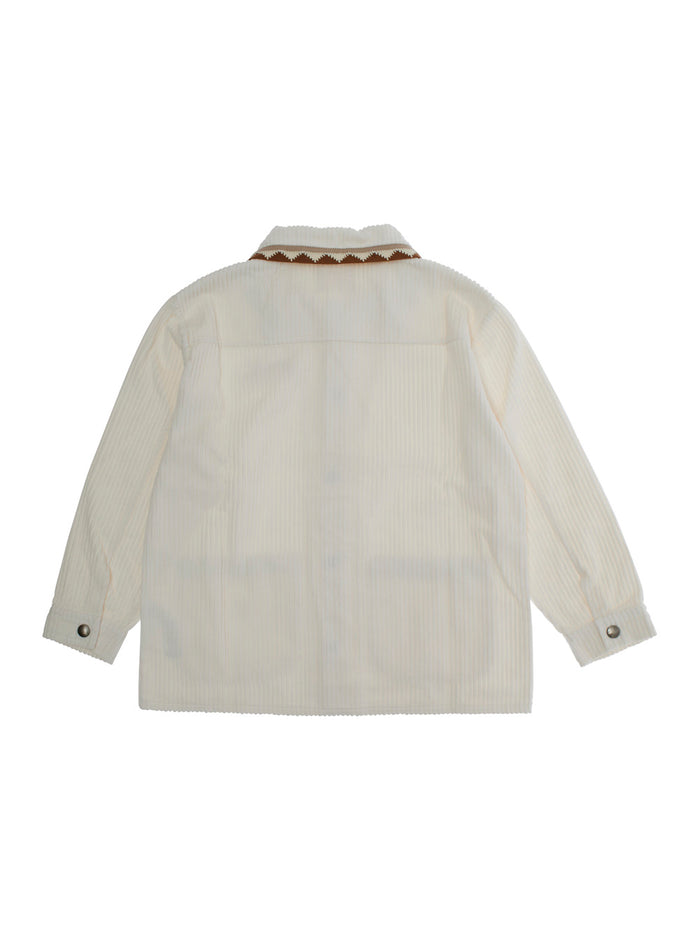 Dora White Jacket with Classic Collar and Two Front Patch Pockets in Corduroy Girl Blazers