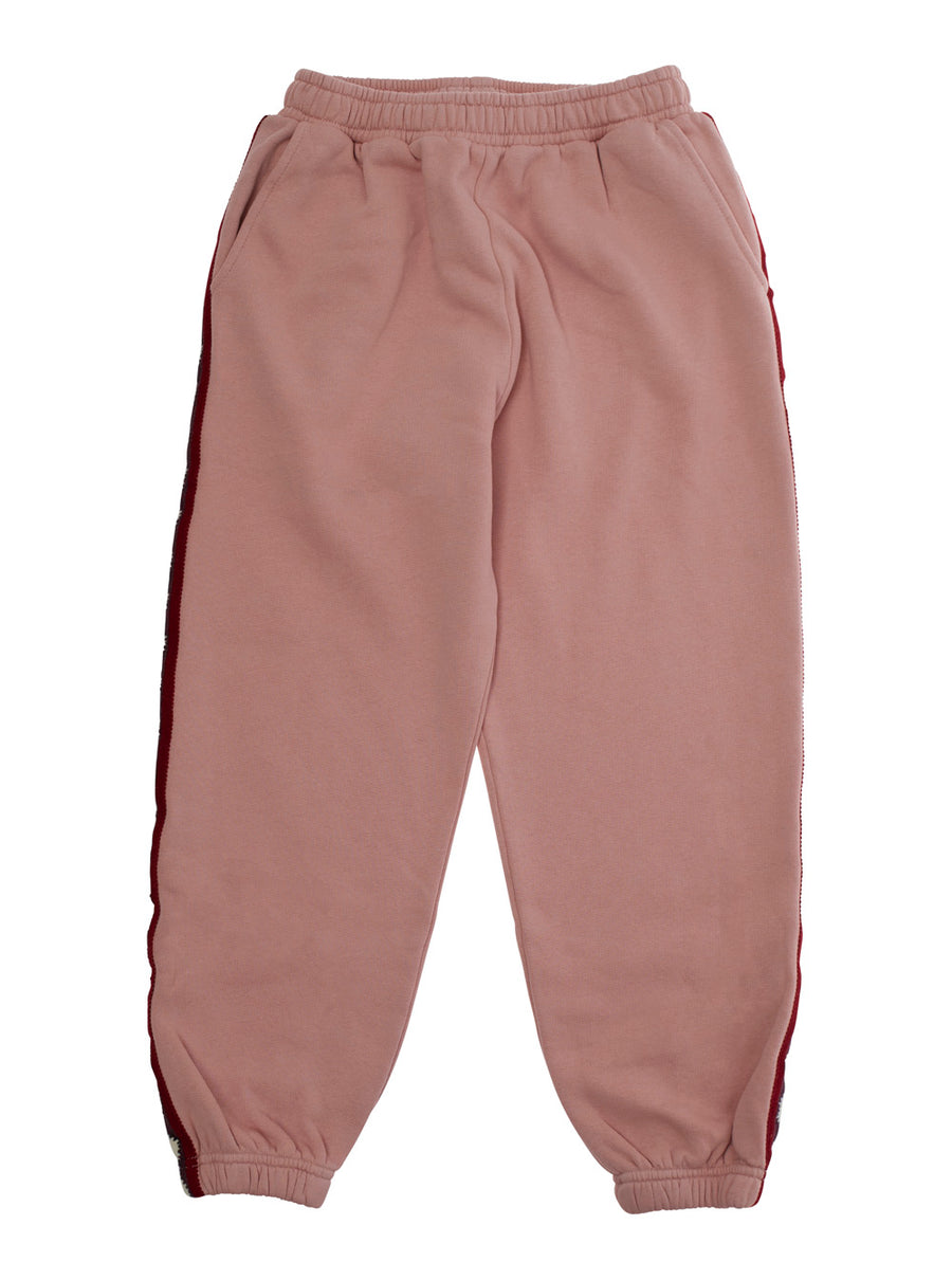 Pink Pants With Elastic Waist And Embroidery Cotton Trousers