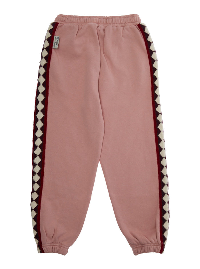 Gino Pink Pants with Elastic Waist and Embroidery on the Side in Cotton Girl Trousers