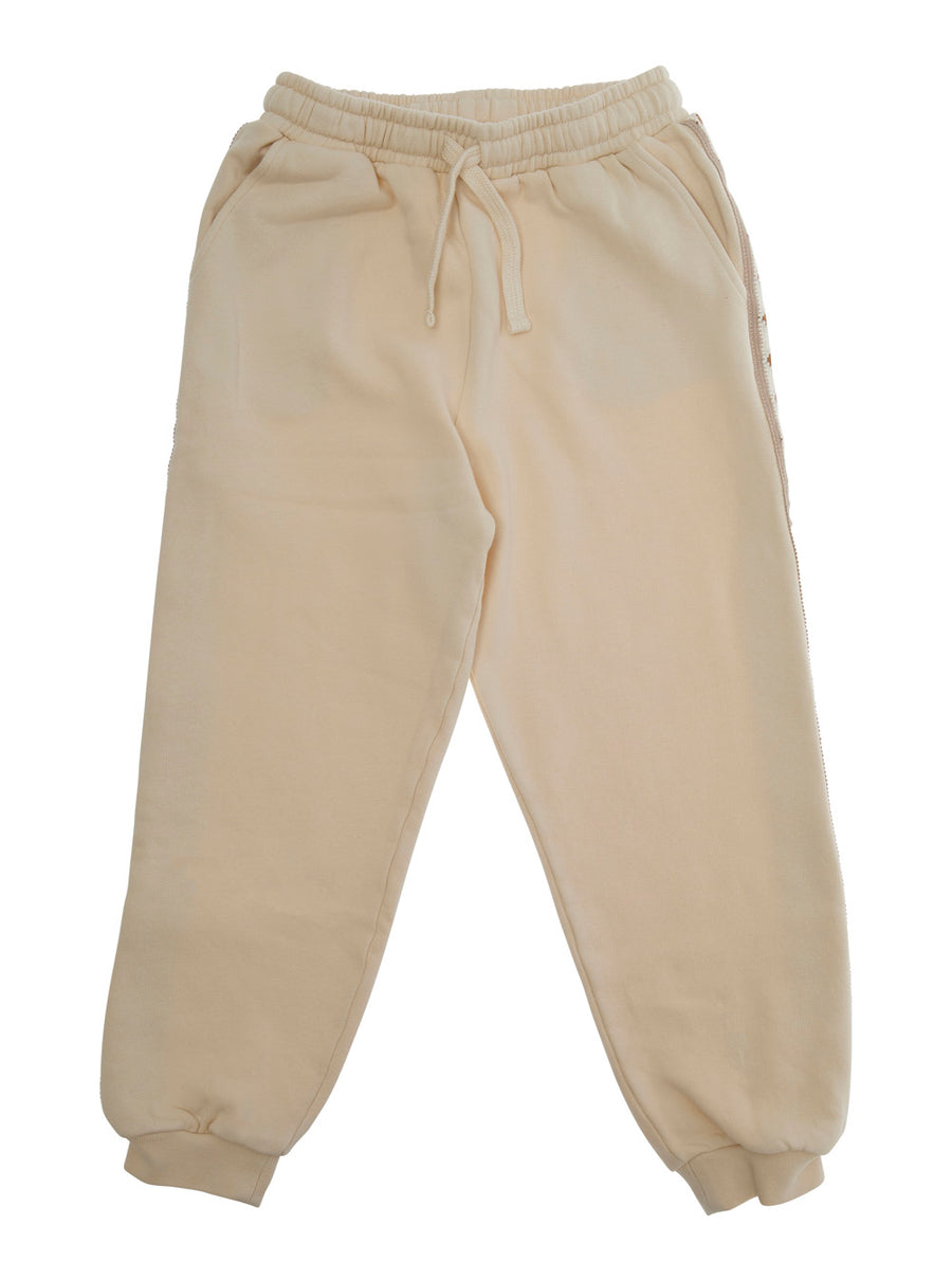 White Pants With Elastic Drawstring Waist Cotton Trousers